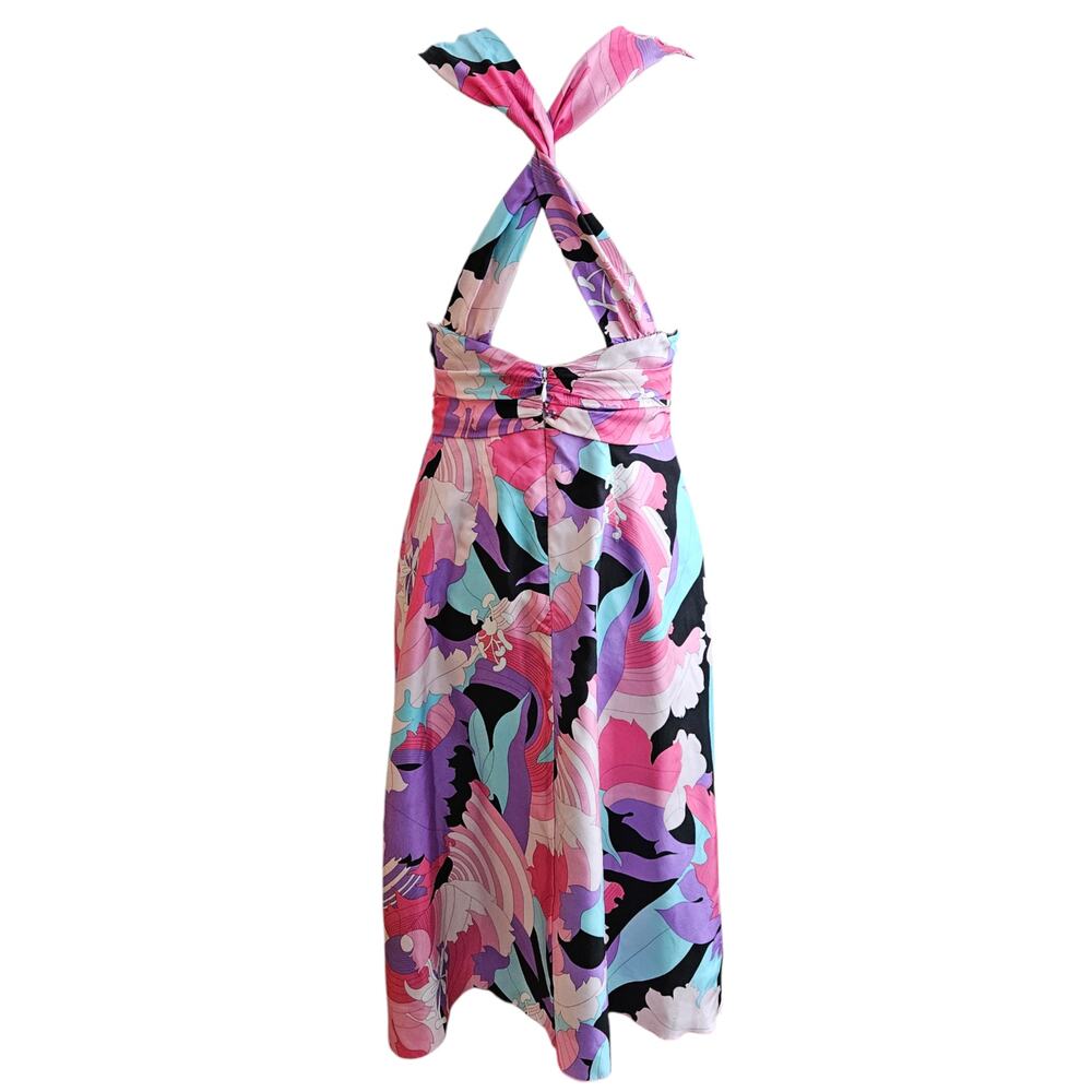 Y2k Silk Mini Dress Preppy Colorful Vintage - Size 4 - Picture 2 of 6